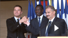 David Valence accompagné de  Magatte WADE, Maire de Méckhé au Sénégal et Leszek DORULA Maire de Zakopane en Pologne